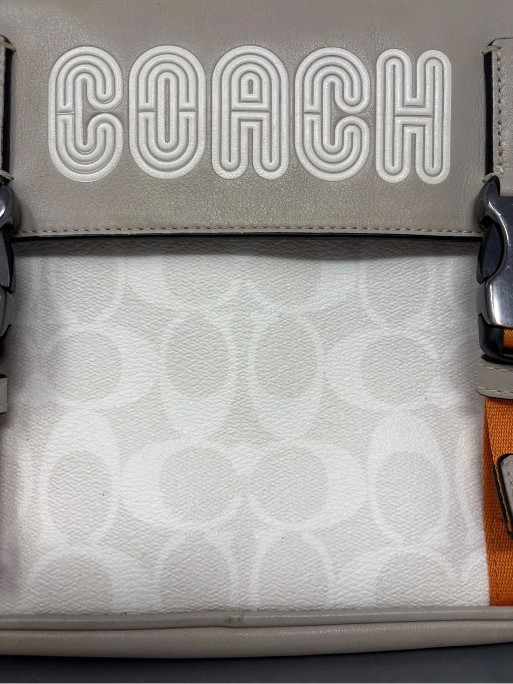 Coach Signature Messenger Crossbody Bag White Gray Orange C8728
